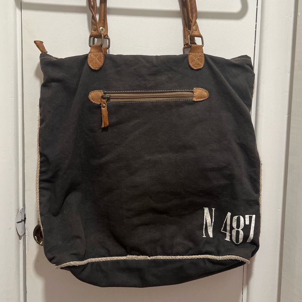 Myra Bag Olive and Brown Patchwork Tote - Picture 3 of 3